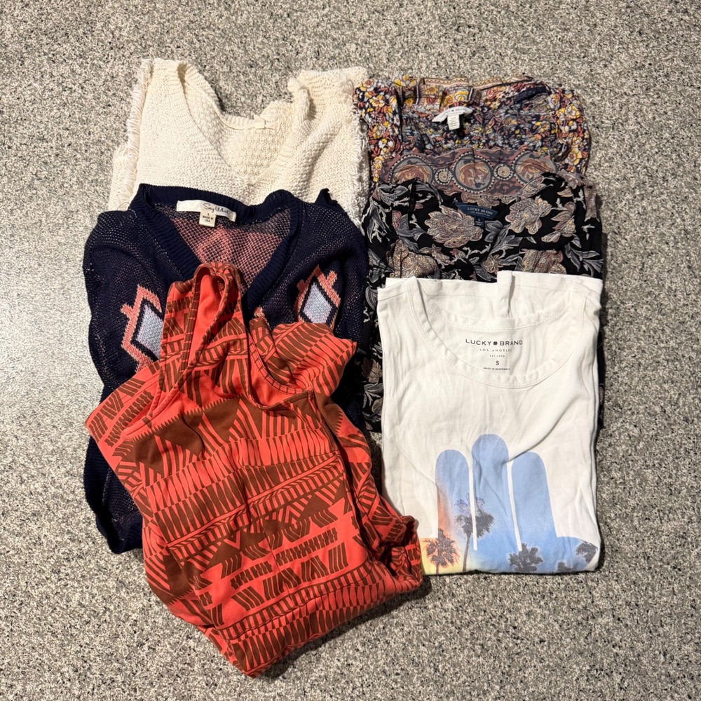 Womens Small 6pc Lot Lucky Brand Lou & Grey NY&Co Boho Floral Aztec Tops Dress